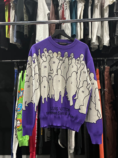 Louis V Purple/White Numbered People Crewneck Sweater