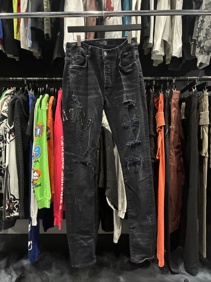 Amiri Aged Black Flannel Core Logo Distressed Jean (31)
