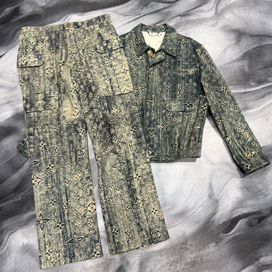 Louis V. Aged Denim Monogram Jacket & Pants Set (2XL)
