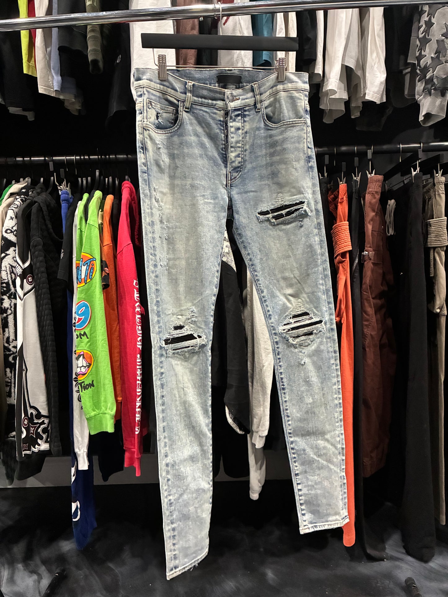 Amiri Light Blue/Black Leather Patch MX1 Jean (33)