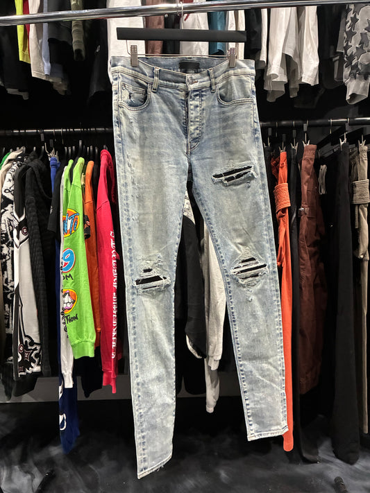 Amiri Light Blue/Black Leather Patch MX1 Jean (33)