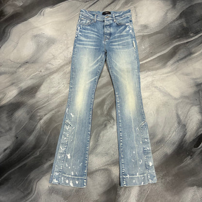 Amiri Indigo/White Paint Splatter Bell Bottom Jean (29)