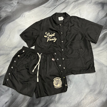 Saint Vanity Nylon Black Button Up/Shorts Set (M)