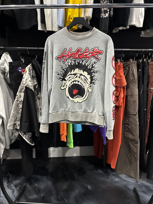 Hellstar Grey/Red Graphic Crewneck Sweater (S)