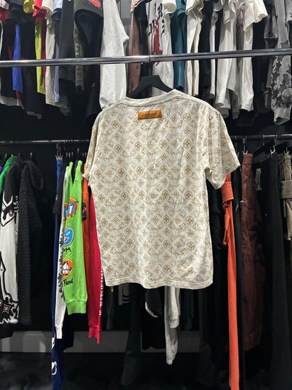 Louis V White/Gold Monogram Print Tee (L)