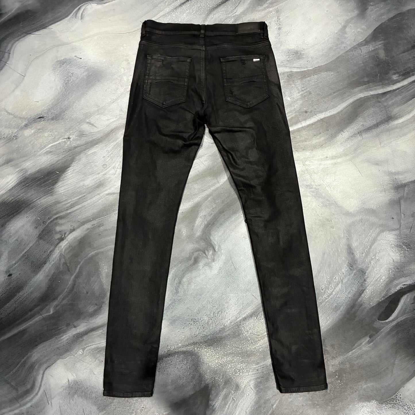 Amiri Waxed Black/Black Leather Patch Jean (33)