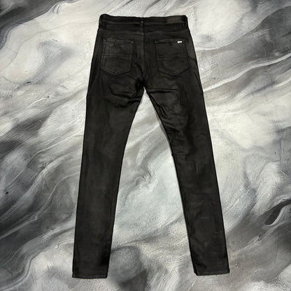 Amiri Waxed Black/Black Leather Patch Jean (33)