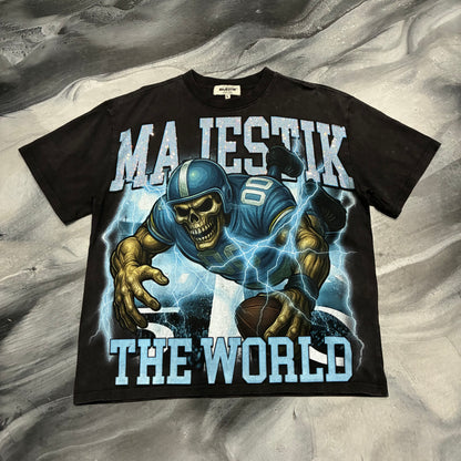 Majestik Black/Blue Football Skeleton Bling Tee (L)