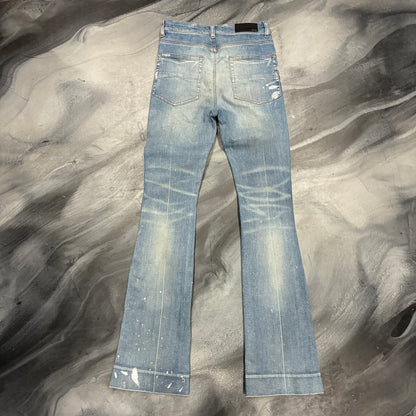 Amiri Indigo/White Paint Splatter Bell Bottom Jean (29)