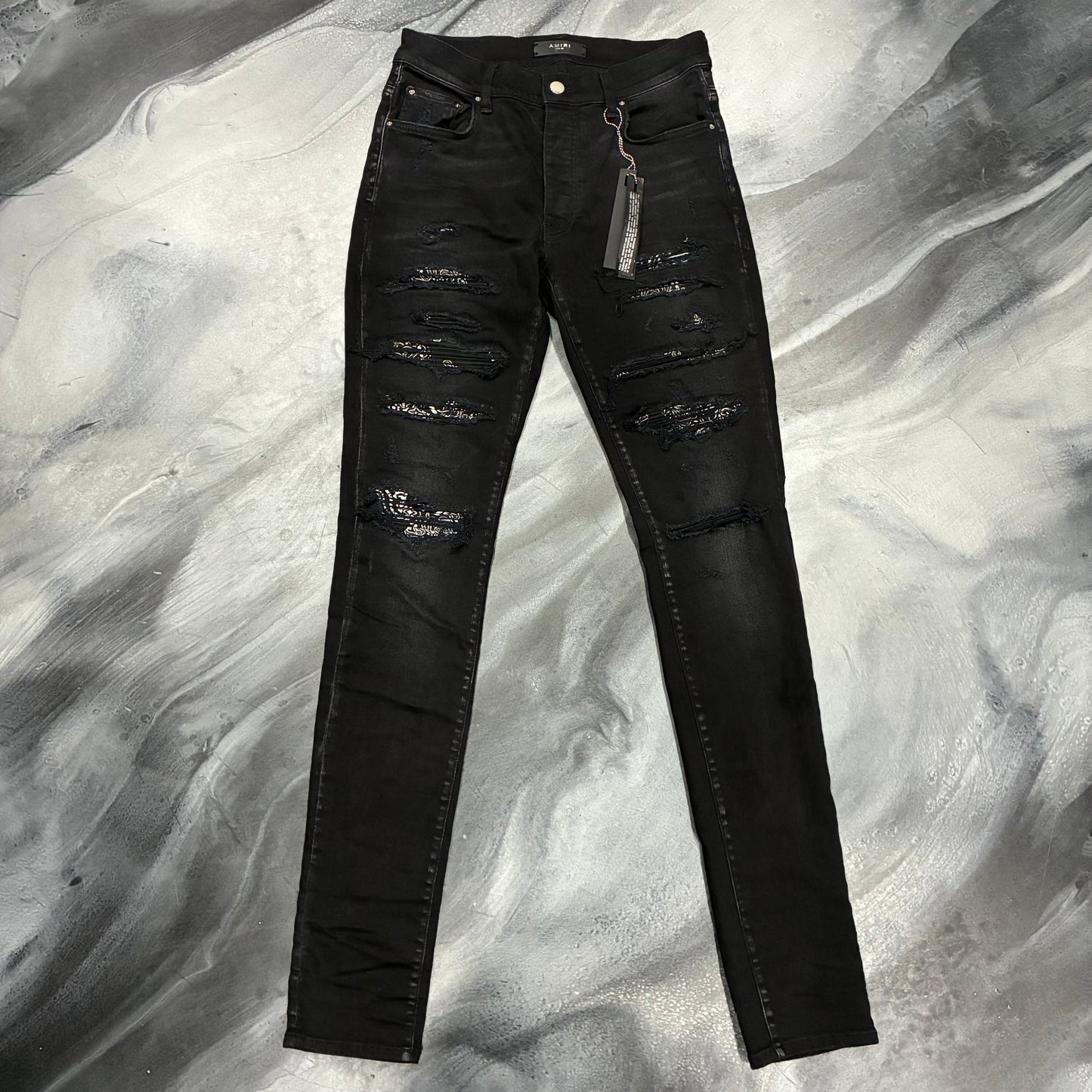 Amiri Black/Black Paisley Patch Thrasher Jean (30)