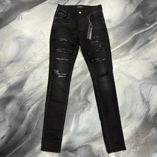 Amiri Black/Black Paisley Patch Thrasher Jean (30)