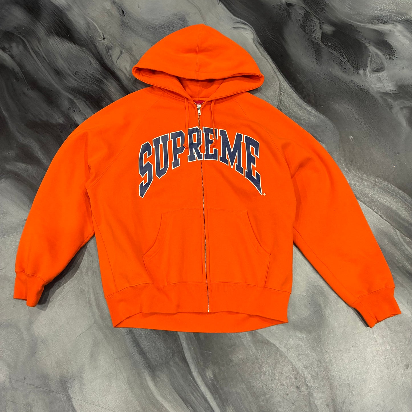 Supreme Orange/Navy Logo Zip Up Hoodie (M)