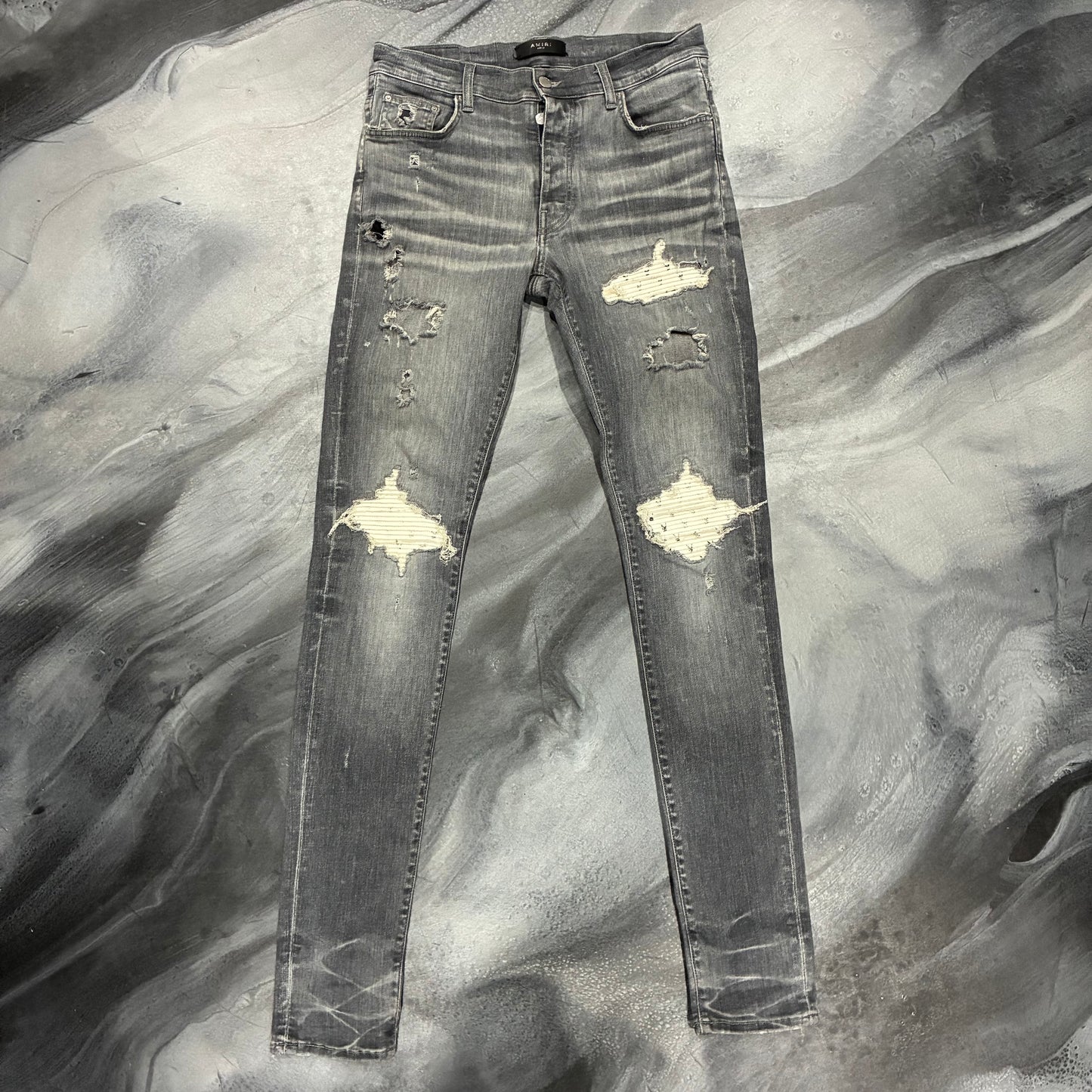 Amiri Grey/White Playboy Patch Jean (31)