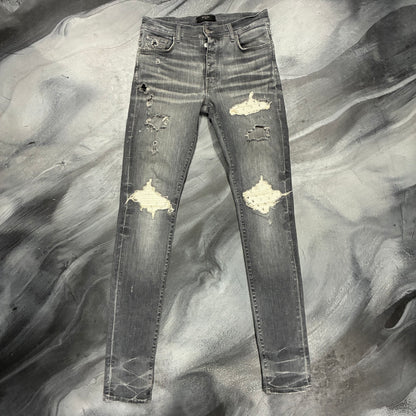 Amiri Grey/White Playboy Patch Jean (31)