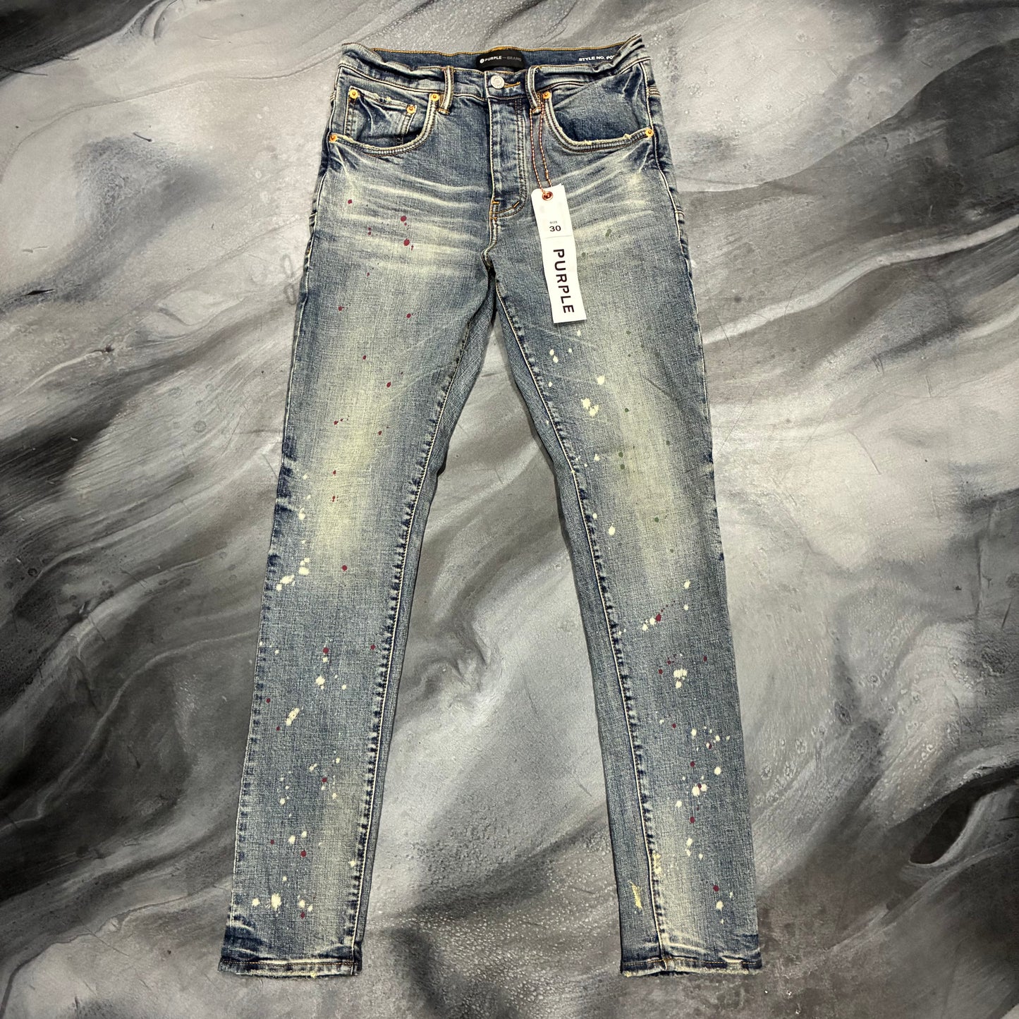 Purple Brand Indigo Wash Paint Splatter Jean (30)