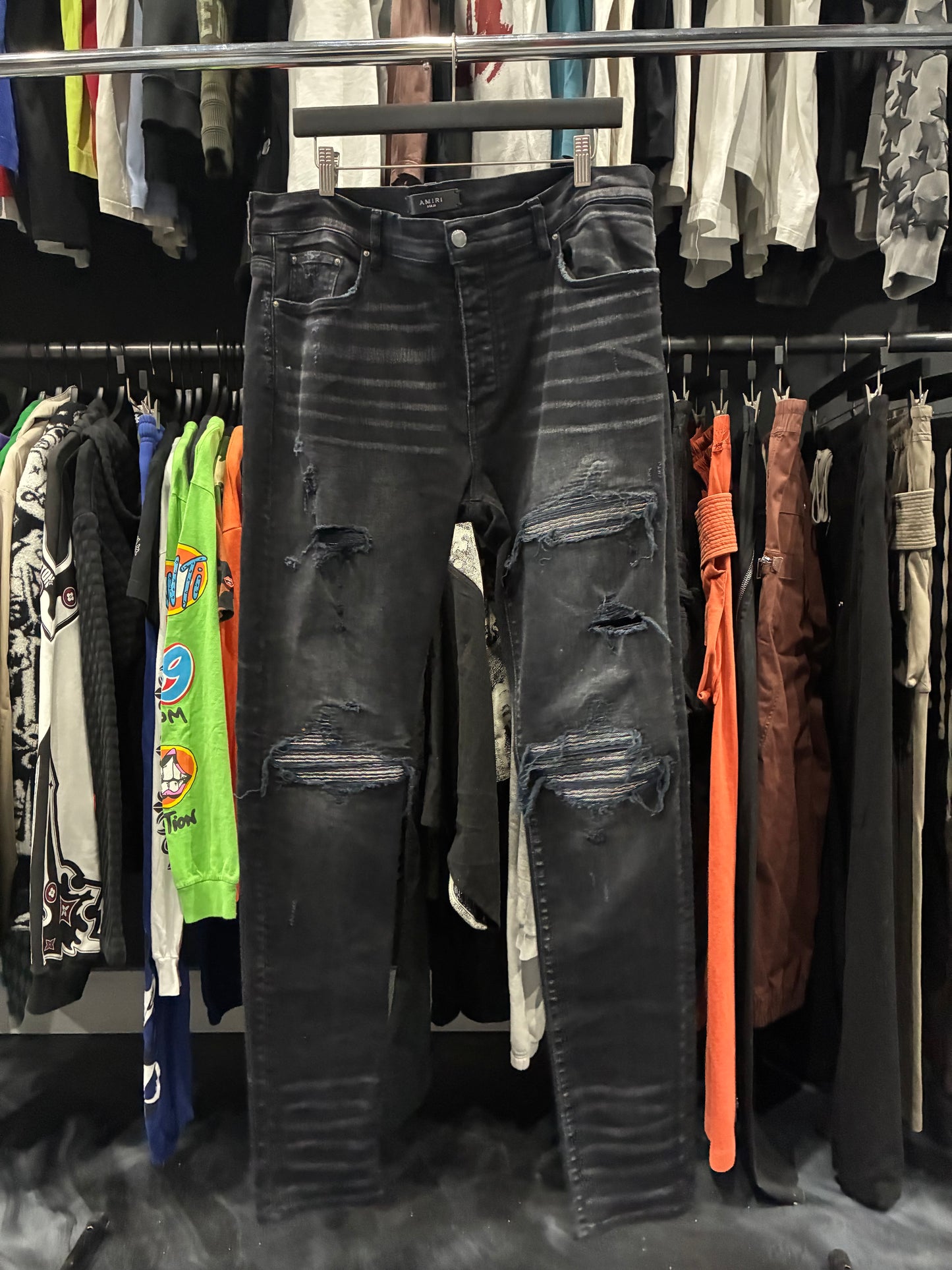 Amiri Faded Black/Silver Patch Thrasher Jean (38)