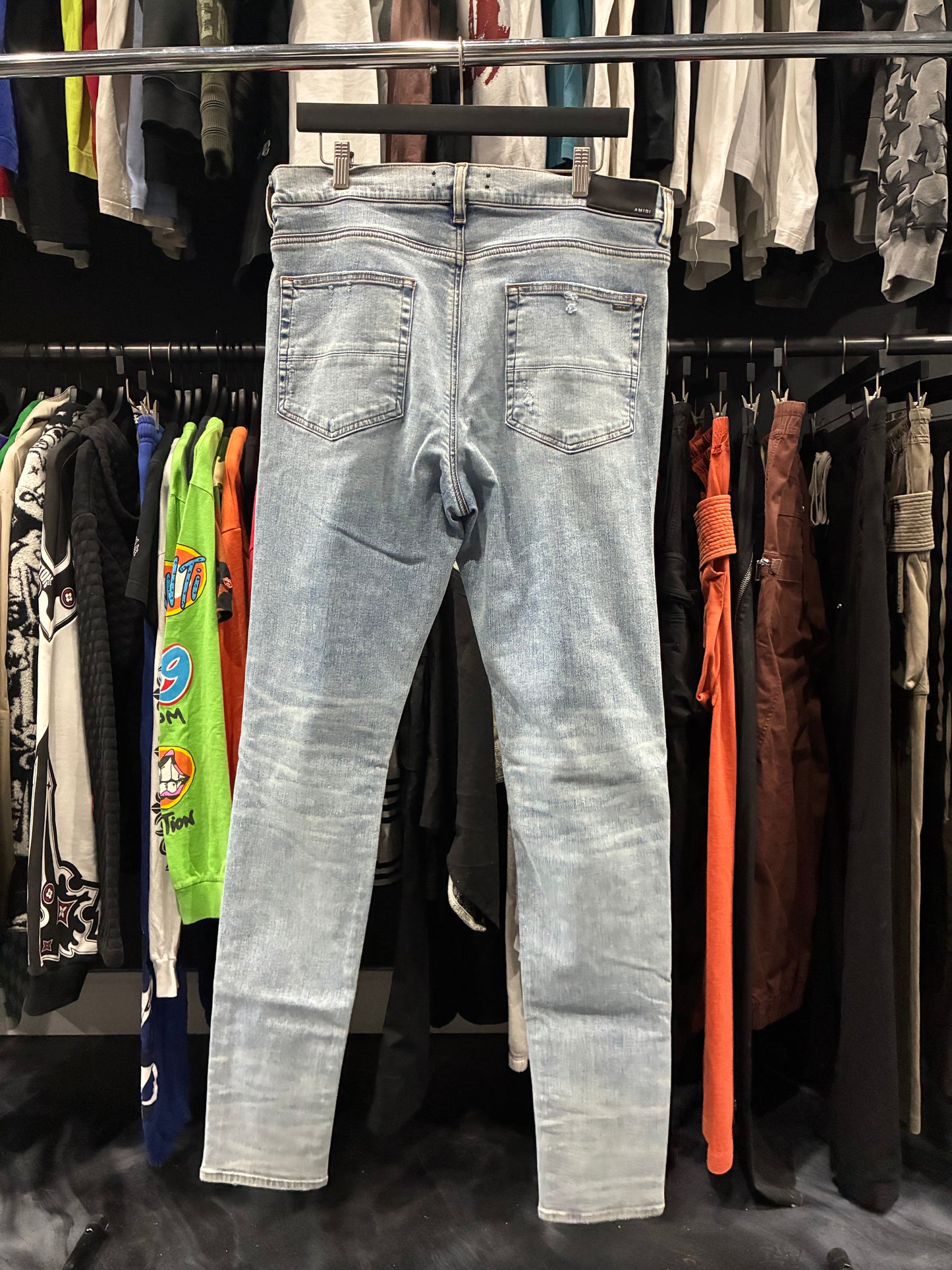 Amiri Light Blue/Silver Studded Patch Jean (38)