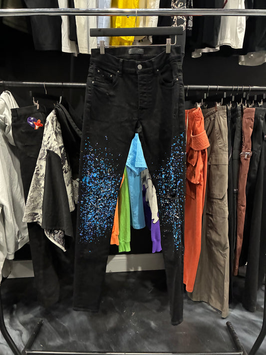 Amiri Black/Blue Sparkly Paint Splatter Jean (30)