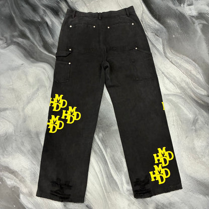 HMDD Black/Yellow Leather Patches Carpenter Pants (L)