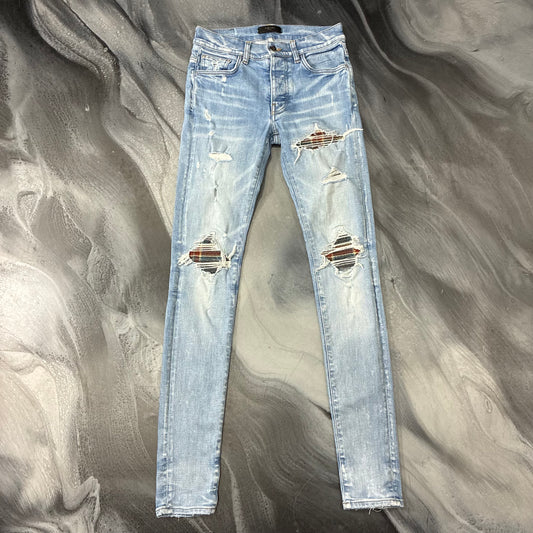 Amiri Light Blue/Red Navy Cream Plaid Jean (28)