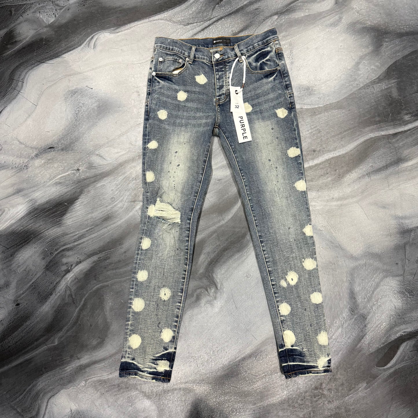 Purple Brand Light Wash Paint Distressed Dots Jean