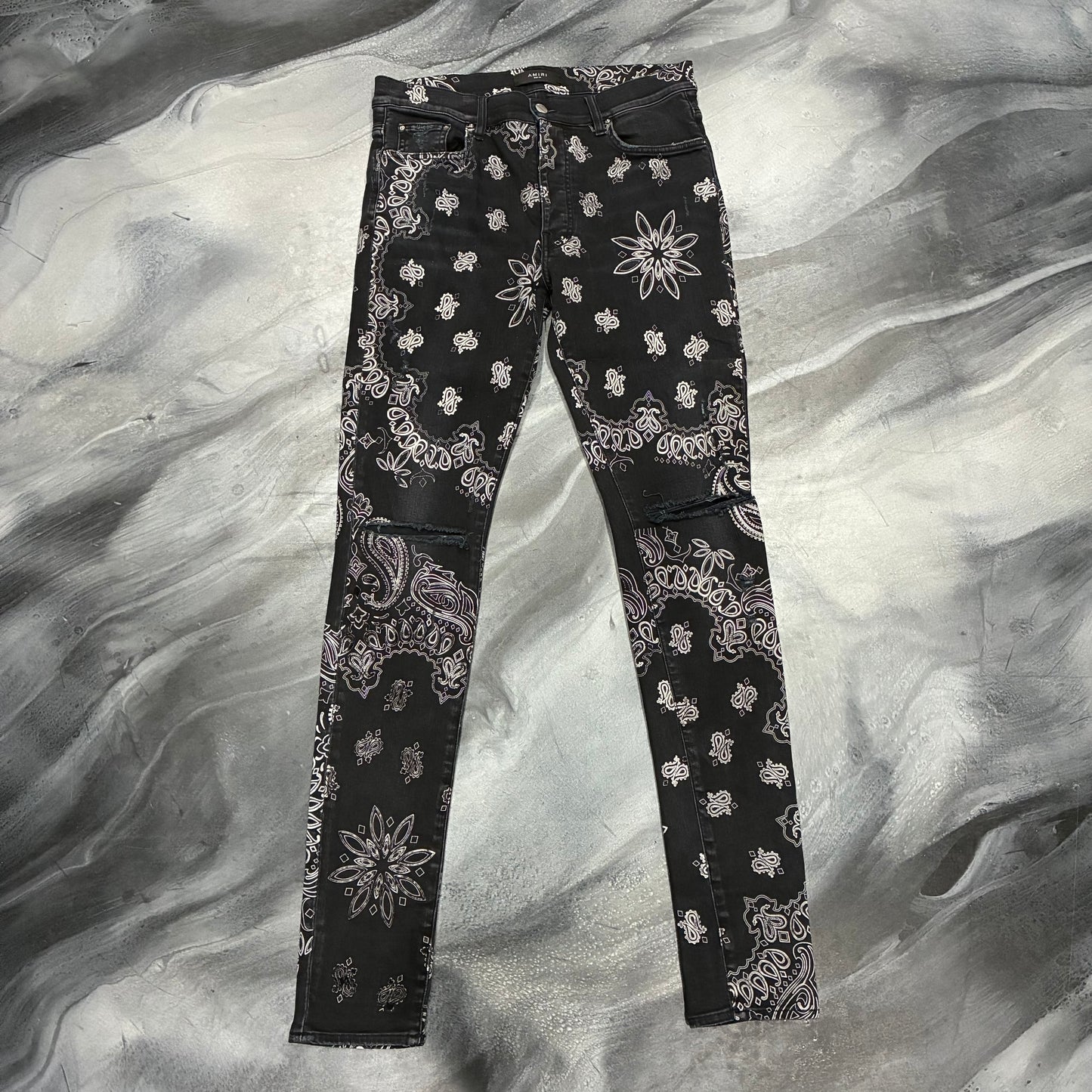 Amiri Black Paisley Monogram Print Jean (34)