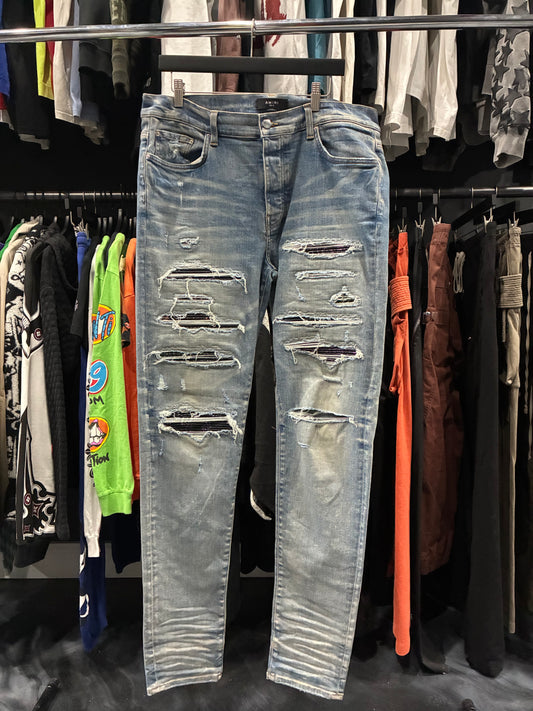 Amiri Indigo/Rainbow Paisley Patch Thrasher (38)