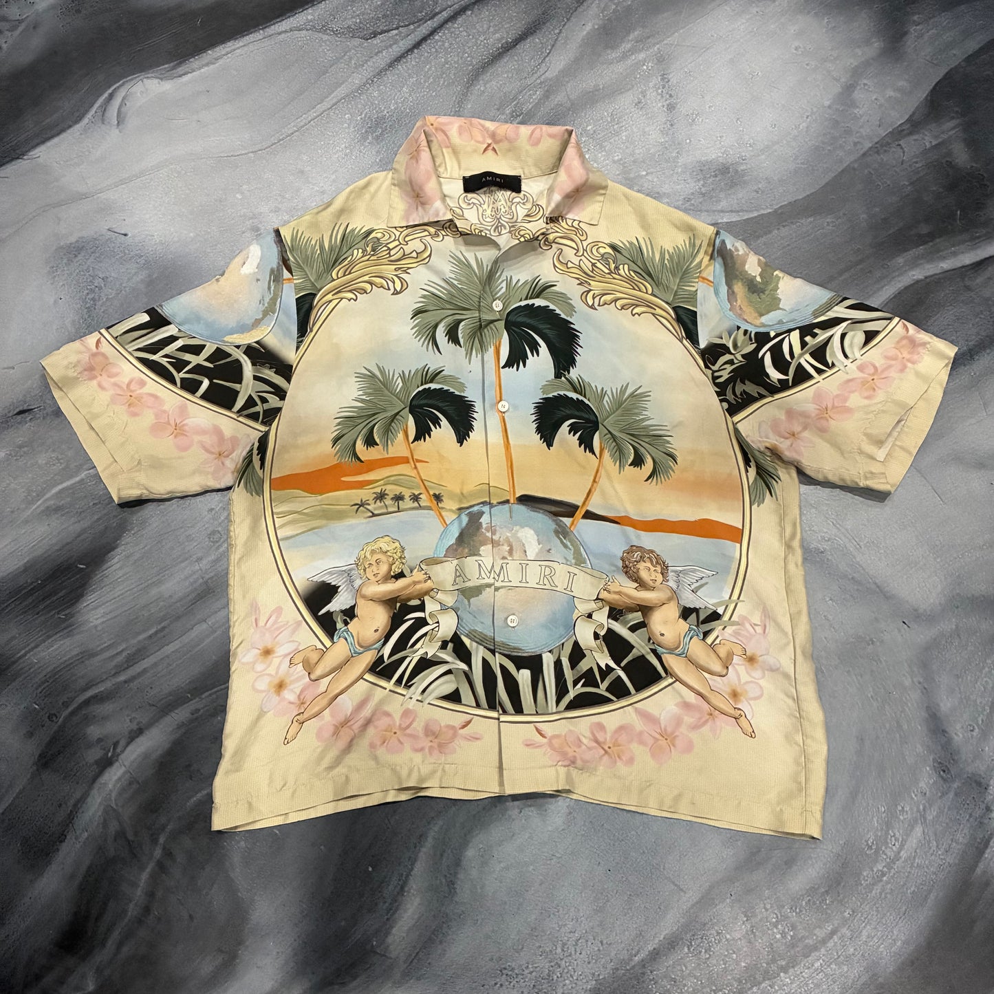 Amiri Cream/Multicolor Paradise Button Up Shirt (2XL)
