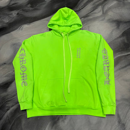 Chrome Hearts Neon Green Vertical Script Logo Hoodie