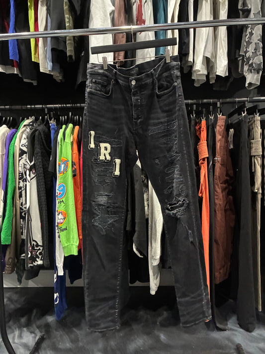 Amiri Faded Black Collegiate Logo Thrasher Jean (36)