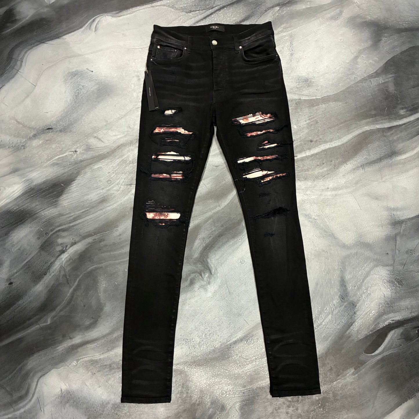 Amiri Black/Burgundy Tie Dye Thrasher Jean (32)