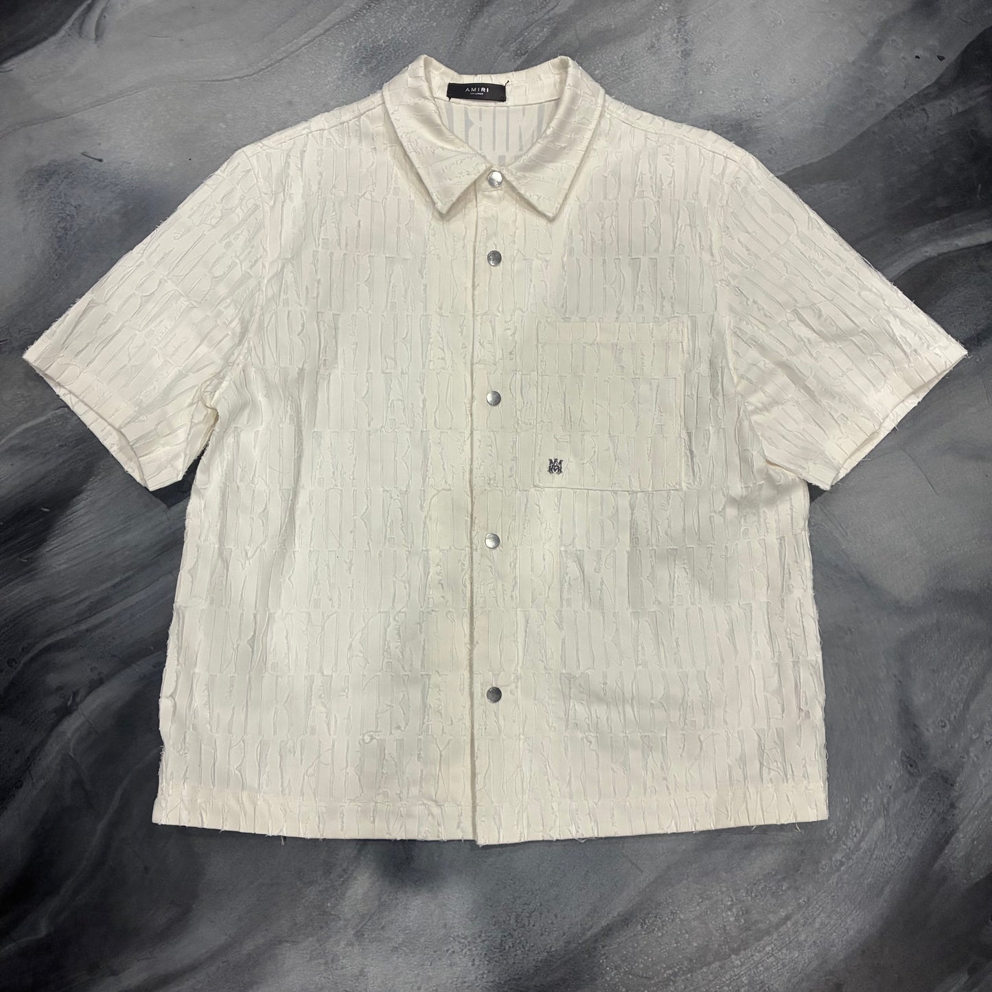 Amiri White Jaquared AM Logo Button Up (2XL)