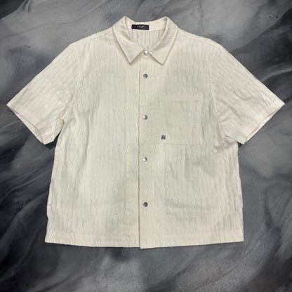 Amiri White Jaquared AM Logo Button Up (2XL)