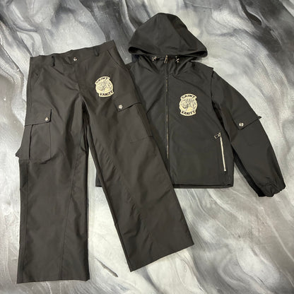 Saint Vanity Black Nylon Hooded Zip Up & Cargo Pants (M)