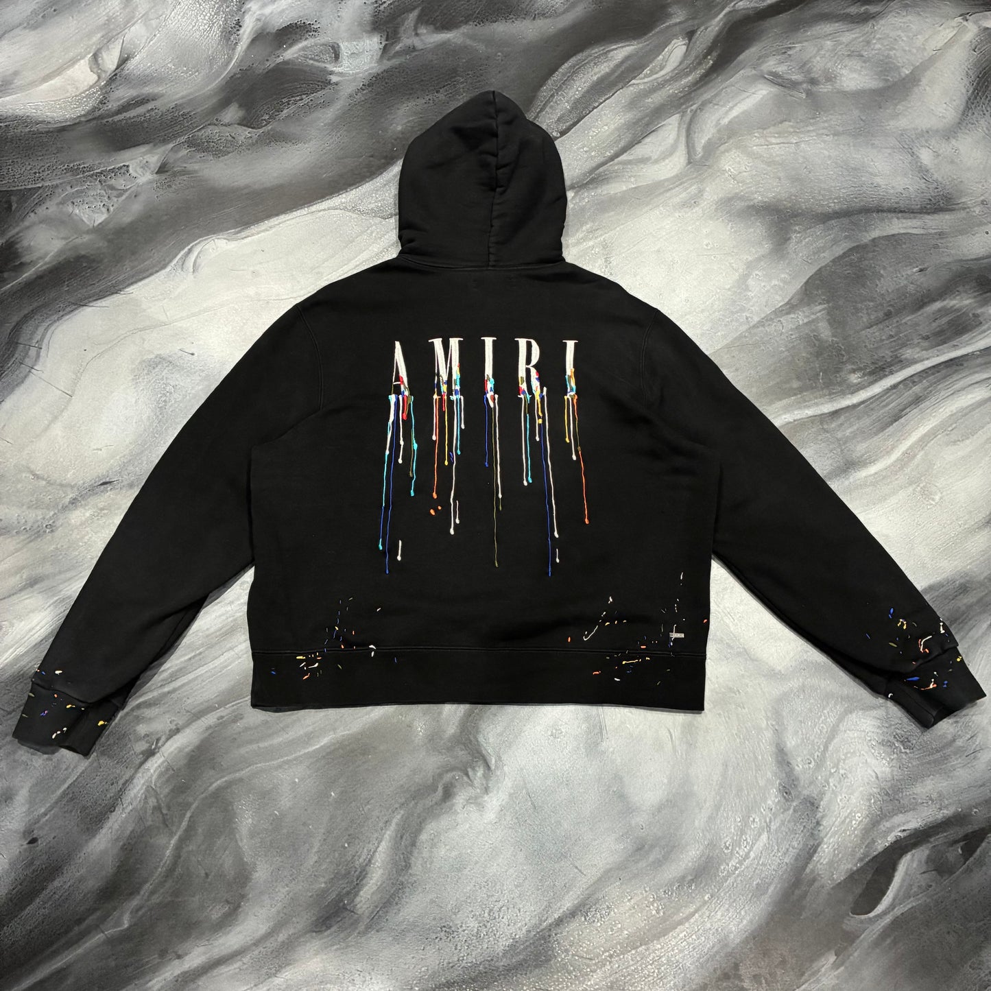Amiri Black Paint Drip Logo Hoodie (L)