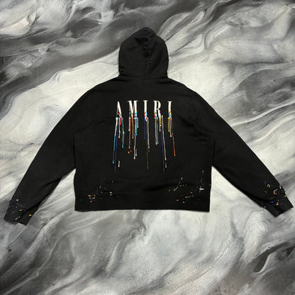 Amiri Black Paint Drip Logo Hoodie (L)