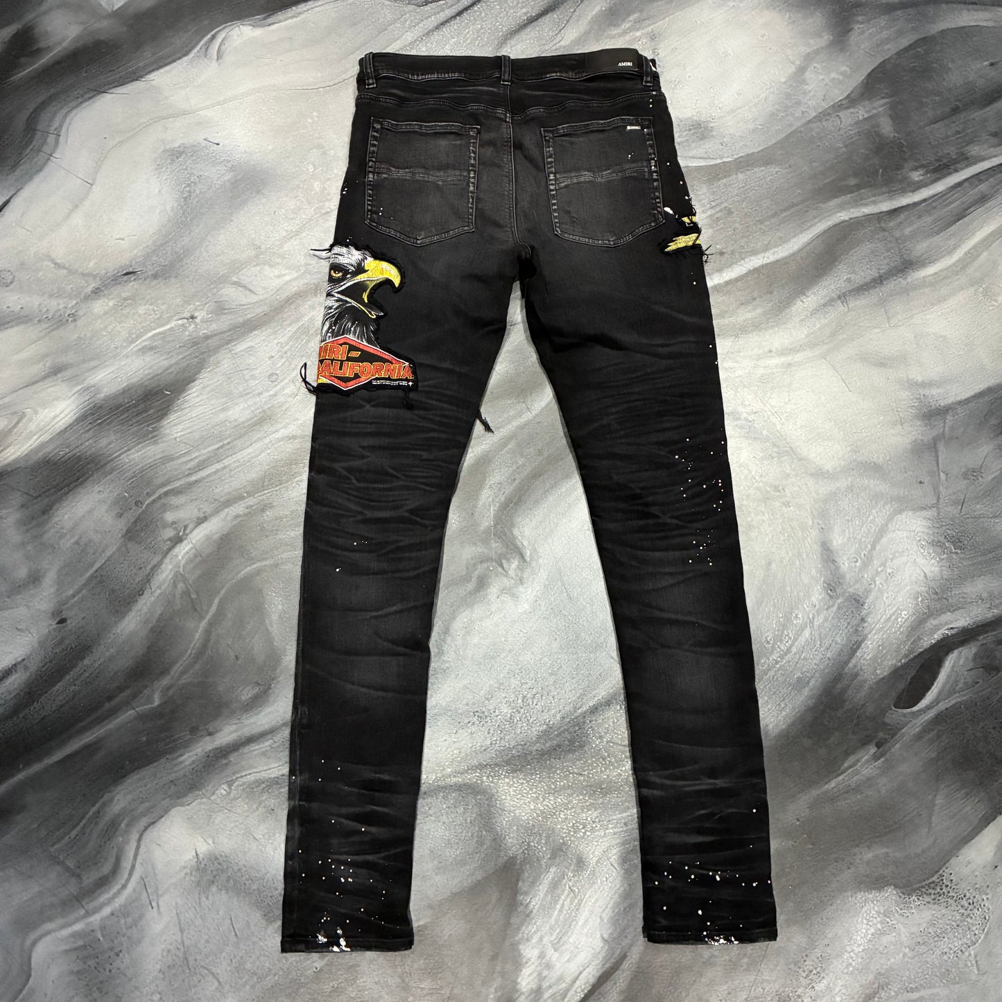 Amiri Black Distressed Eagle Patch Jean (36)