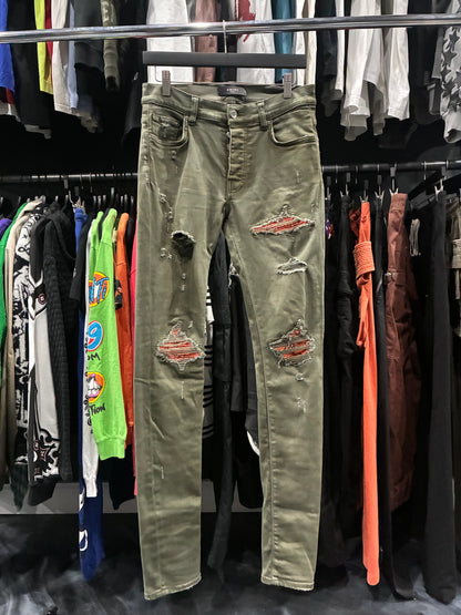 Amiri Green MX1 Bandana Skinny Jeans (30)