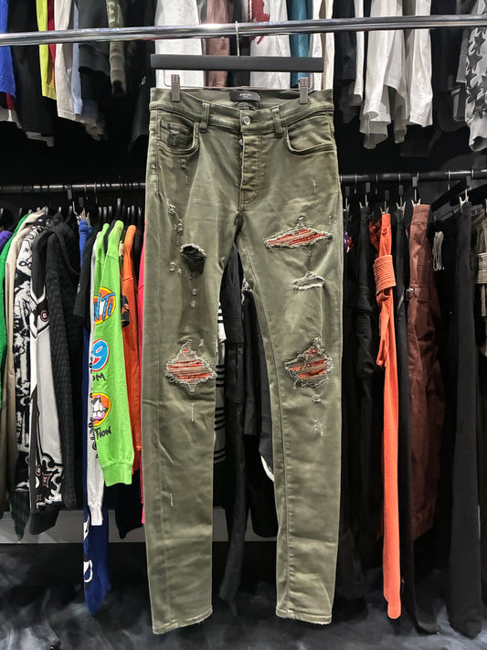 Amiri Green MX1 Bandana Skinny Jeans (30)