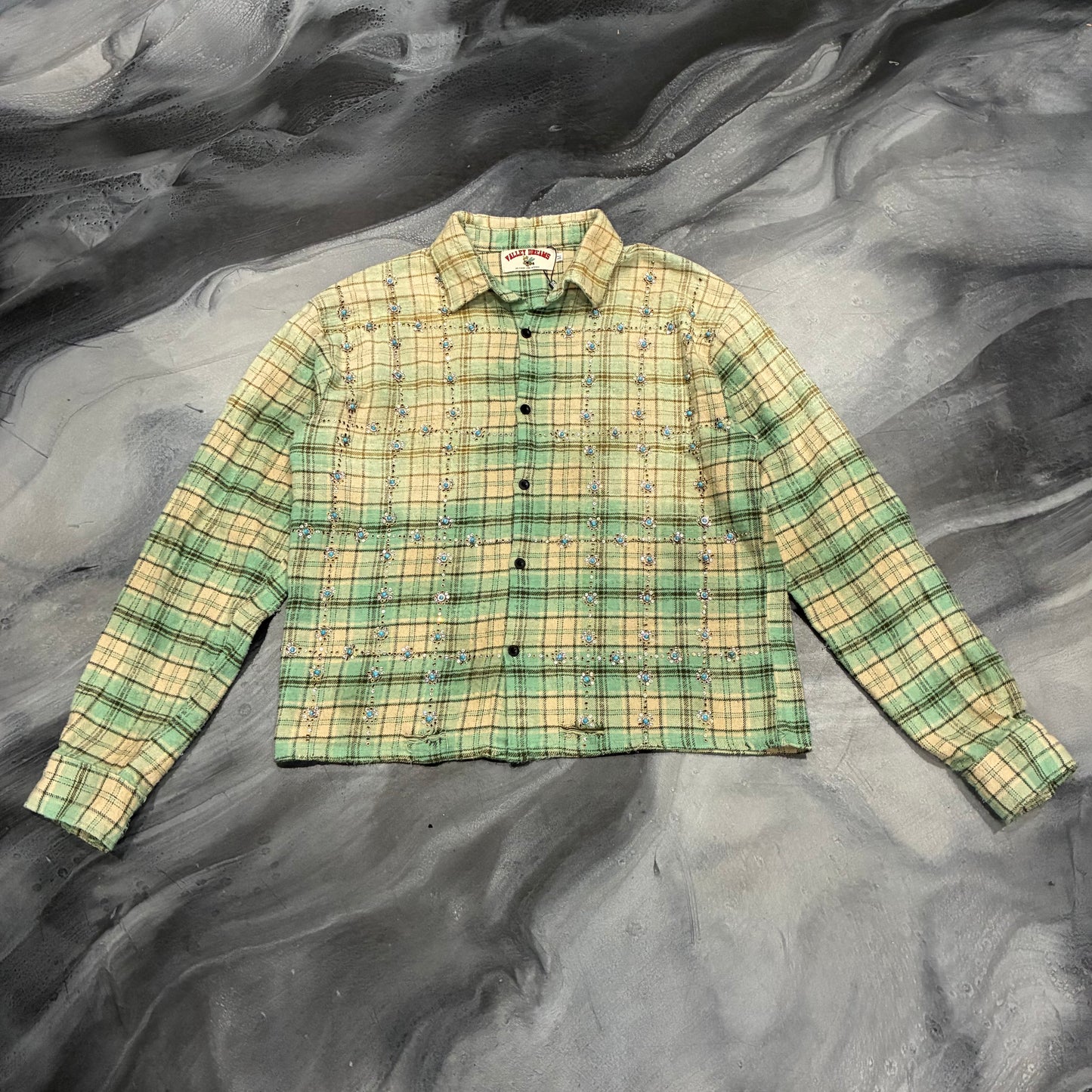 Vale Cream/Green Bling Flannel (M)