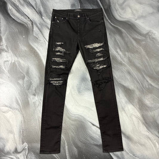 Amiri Black/White Bandana Paisley Patch Jean (33)