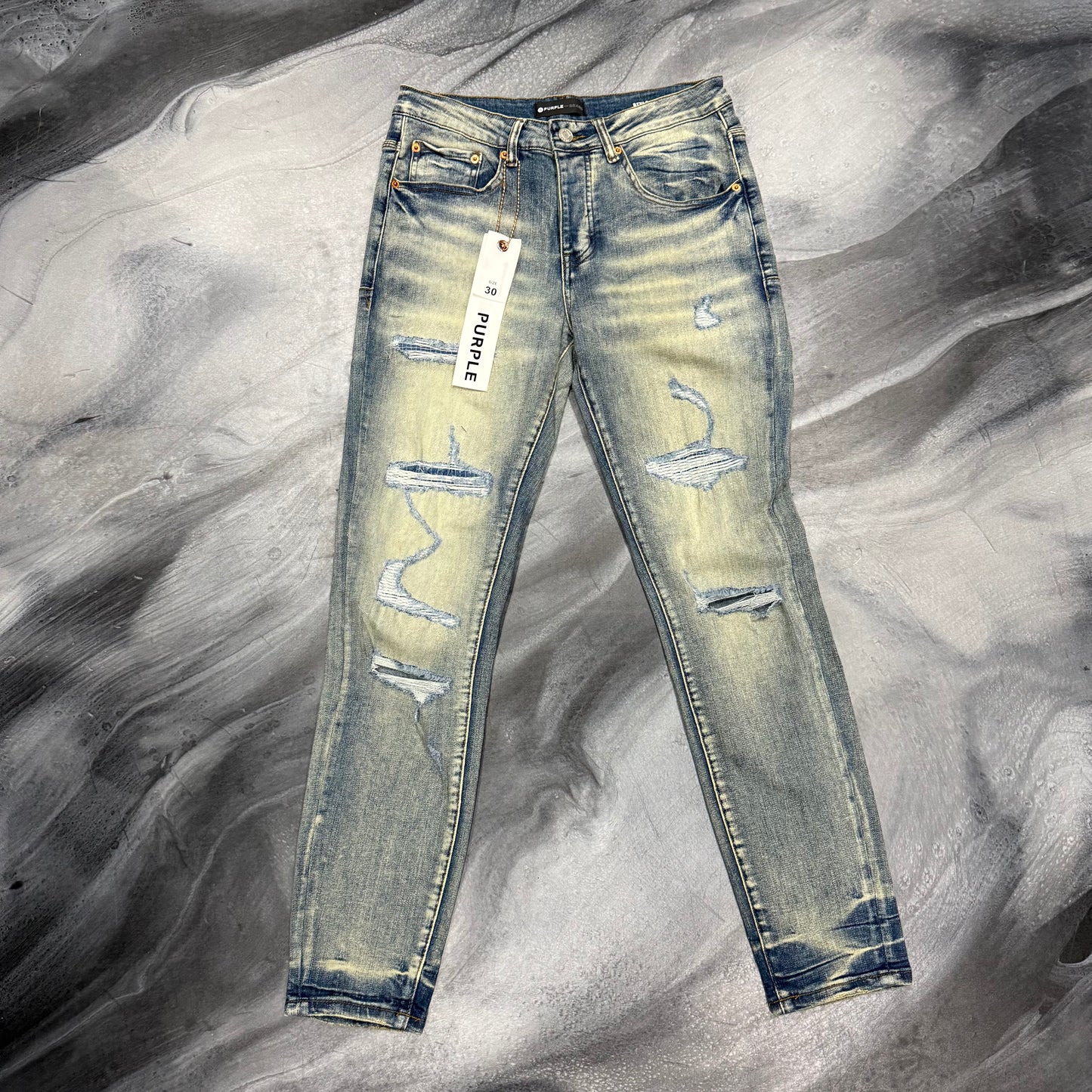 Purple Brand Dark Blue Faded Distressed Jean
