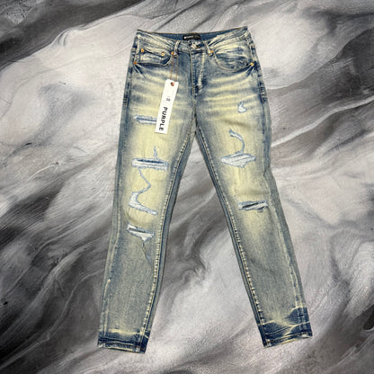 Purple Brand Dark Blue Faded Distressed Jean
