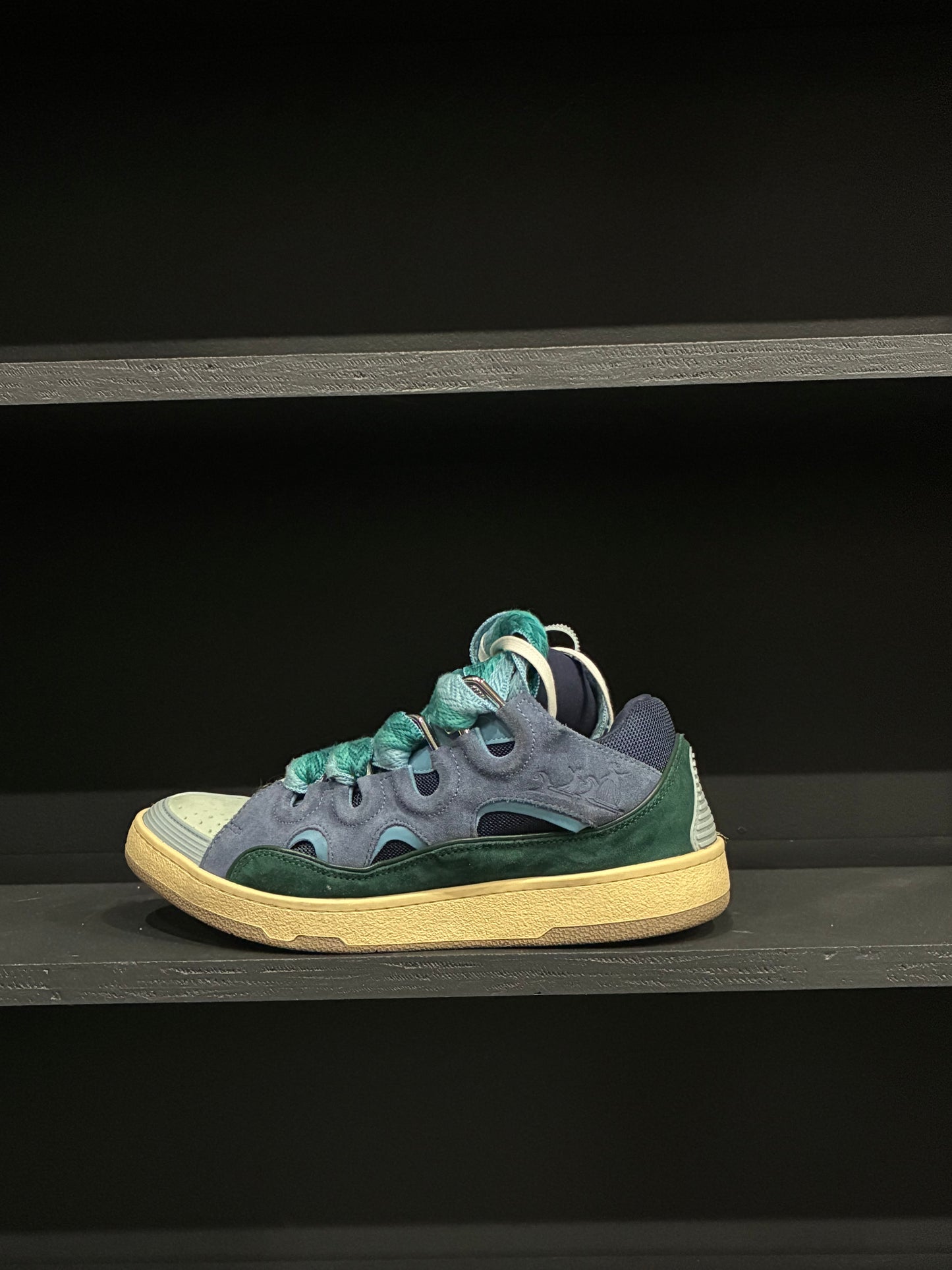 Lanvin Aqua Blue/Green/Tan Curb Sneaker (44)