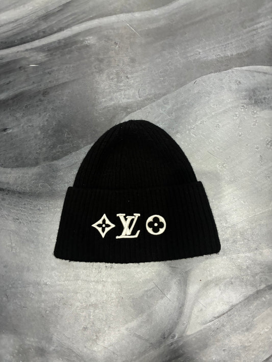 Louis V Black Embroidered Monogram Beanie