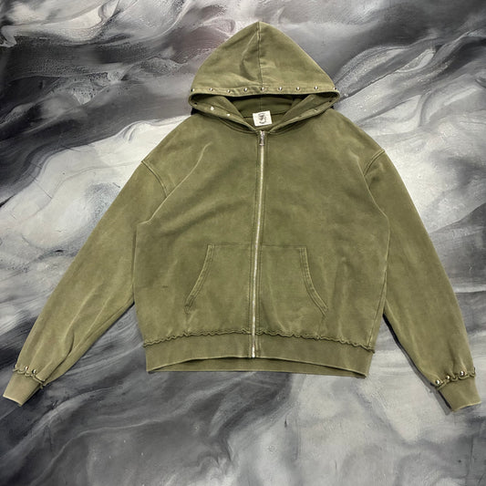 Saint Vanity Olive Terry Zip Up Hoodie (2XL)