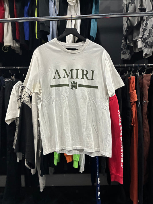 Amiri White/Olive MA Bar Logo Tee (L)