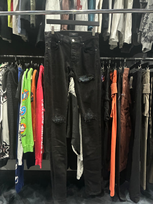 Amiri Aged Black Teal Bandana Patch Jean (28)