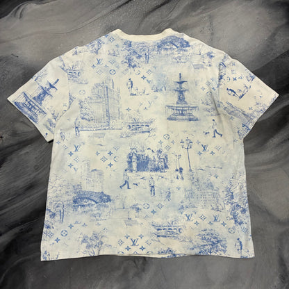 Louis V. White/Blue Cotton Pique Monogram Tee (2XL)