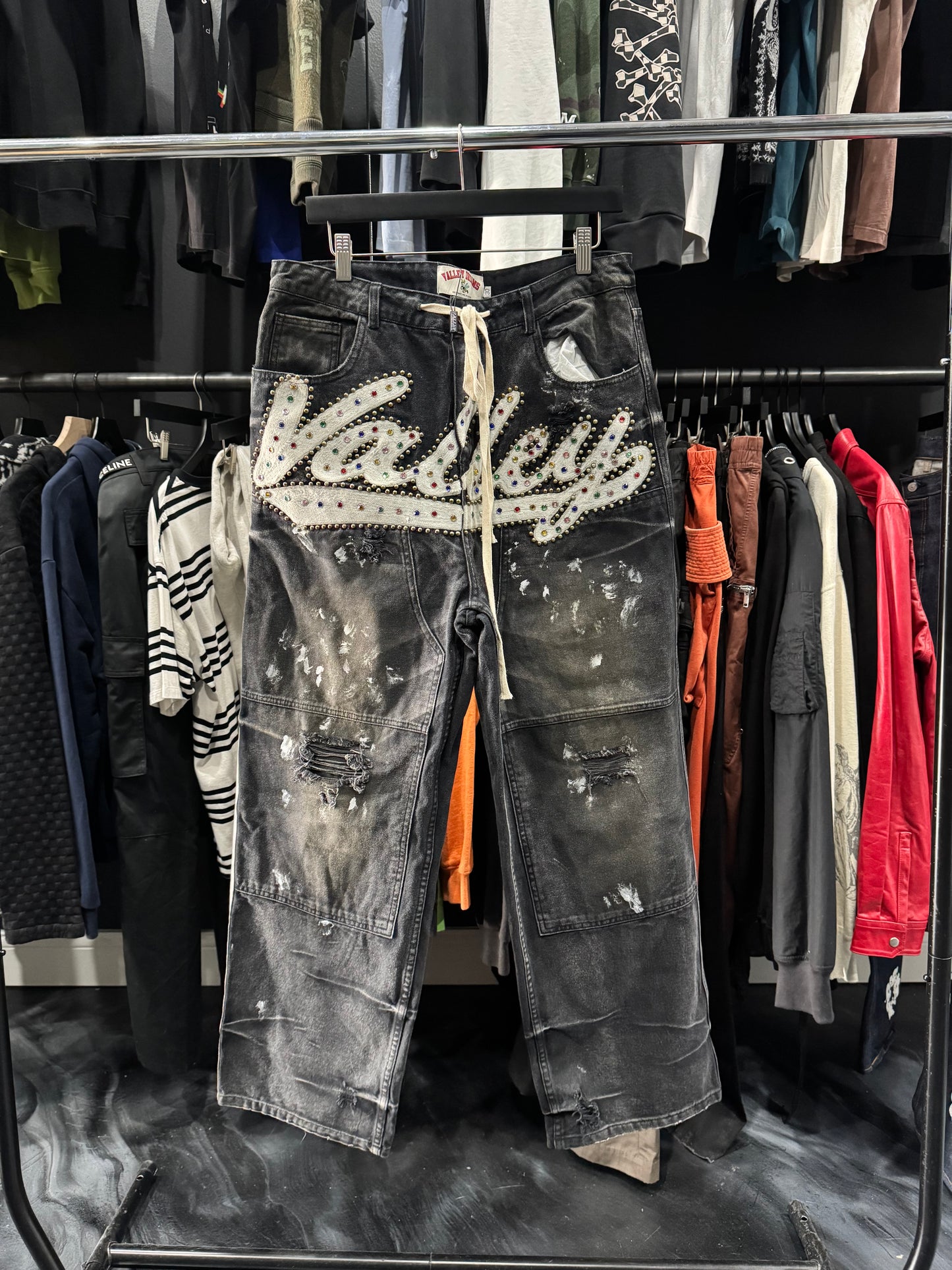 Vale Faded Black Paint Splattered Skittle Pants (30)